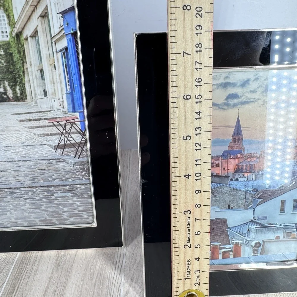 Black Picture‎ Frame Set 2 Modern Tabletop 11.5x9.5 7.5x5.5 Glass Decor